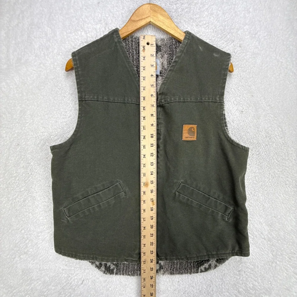 Carhartt Vest Aztec Pile Lining Mens Small VP166 Dark Olive Green - Picture 6 of 10